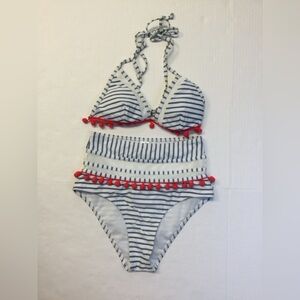 Cocoship Women’s Mesh Striped High Waisted Tassel Trim Top Halter Straps‎ Size 6